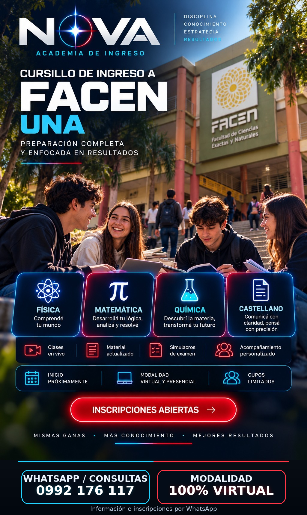 Cursillo de ingreso a FACEN — UNA: Física, Matemática, Química y Castellano.